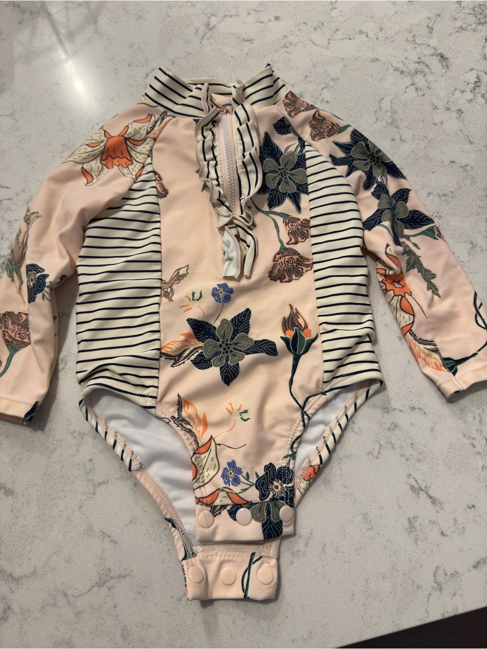 Jessica Simpson Long Sleeve Floral Long Sleeve Rash Guard Swimsuit 12 mos